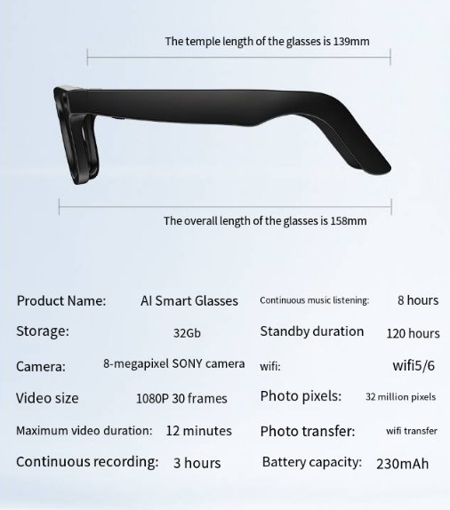 AI Smart Glasses with HD Camera – Voice Calls, Translation & Object Recognition