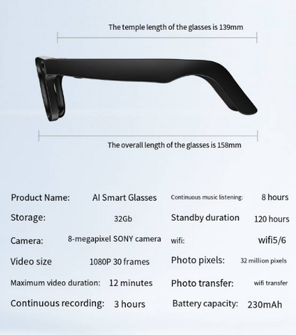 AI Smart Glasses with HD Camera – Voice Calls, Translation & Object Recognition